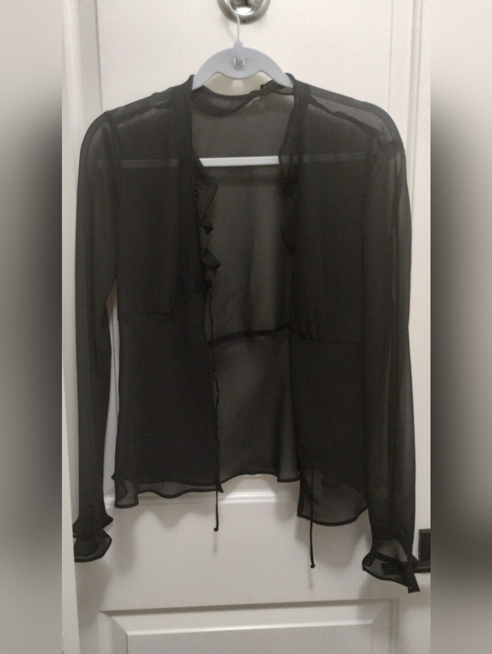 Sheer Black Ruffle-Trim Blouse